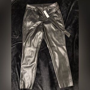 White House Black Market Black Faux Leather Trousers with Belt
